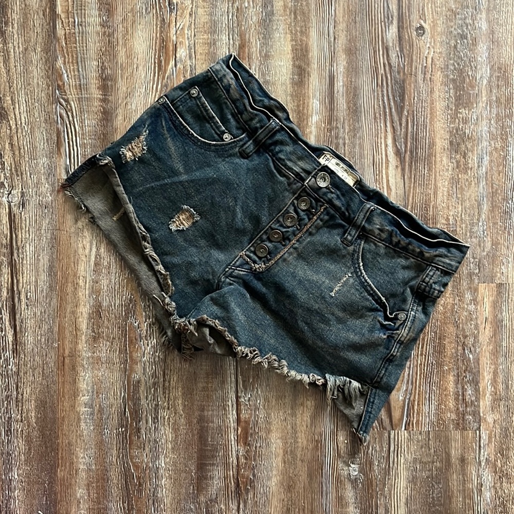 Black Raw Hem Distressed Button Fly Boho Denim Shorts